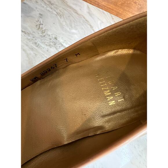 Stuart Weitzman Anna Cork Wedge Sandals Nude Patent Leather - Picture 7 of 8